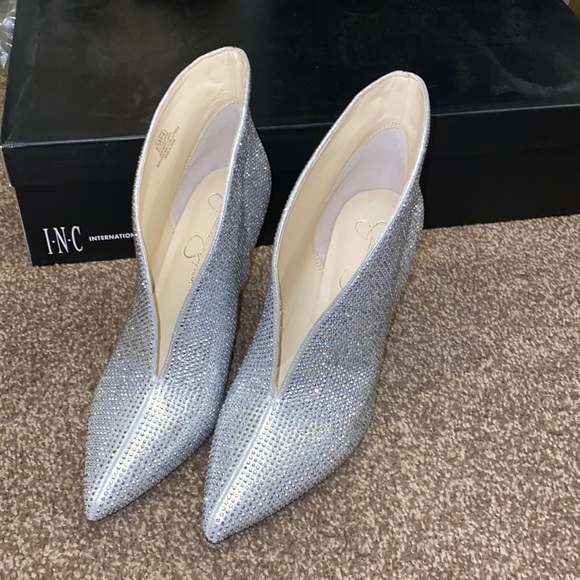 Jessica Simpson Shoes - NWOT Jessica Simpson rhinestone embellished silver ankle Boots heels size 9.5M